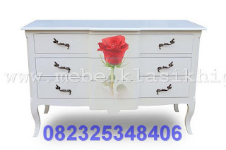 Jual Mebel Klasik Jepara Dresser cabinet Klasik Code DS 533, DRESSER & KABINET KLASIK Cat duco Putih flower jepara
