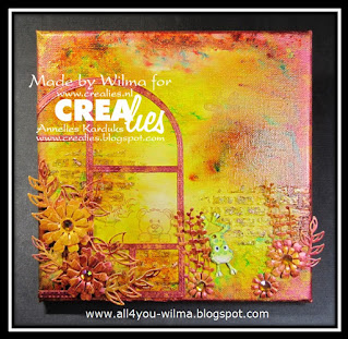 Canvas, Mixed Media, Bloemen, Flowers, Kikker, Frog, Window, Leaves, Inkt, Ink, Gilding Polish, Stenen, Bricks, Grass, Crealies, All4You, ALL4YOU,