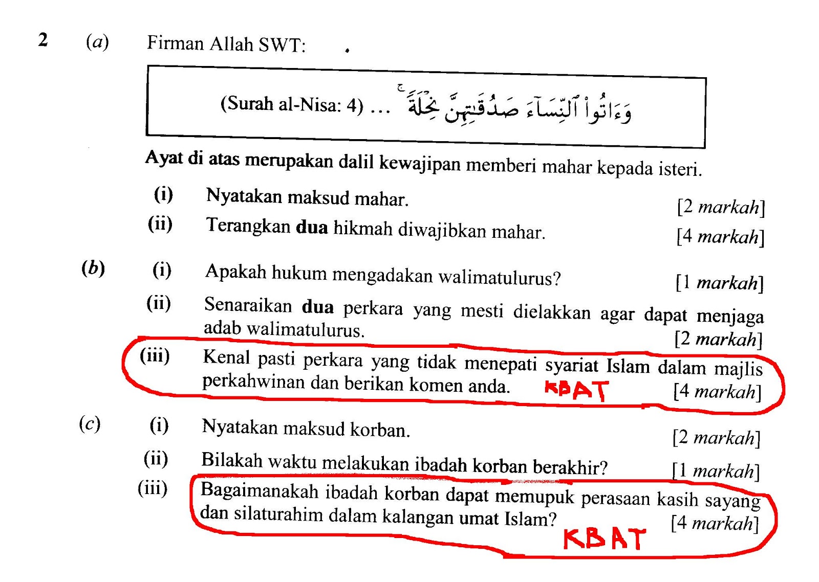 Kalam Diri Cara menjawab soalan K B A T