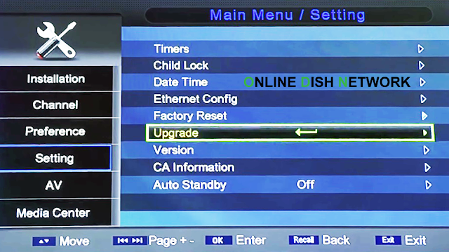 Echolink 8080 HD Spectra upgrade menu