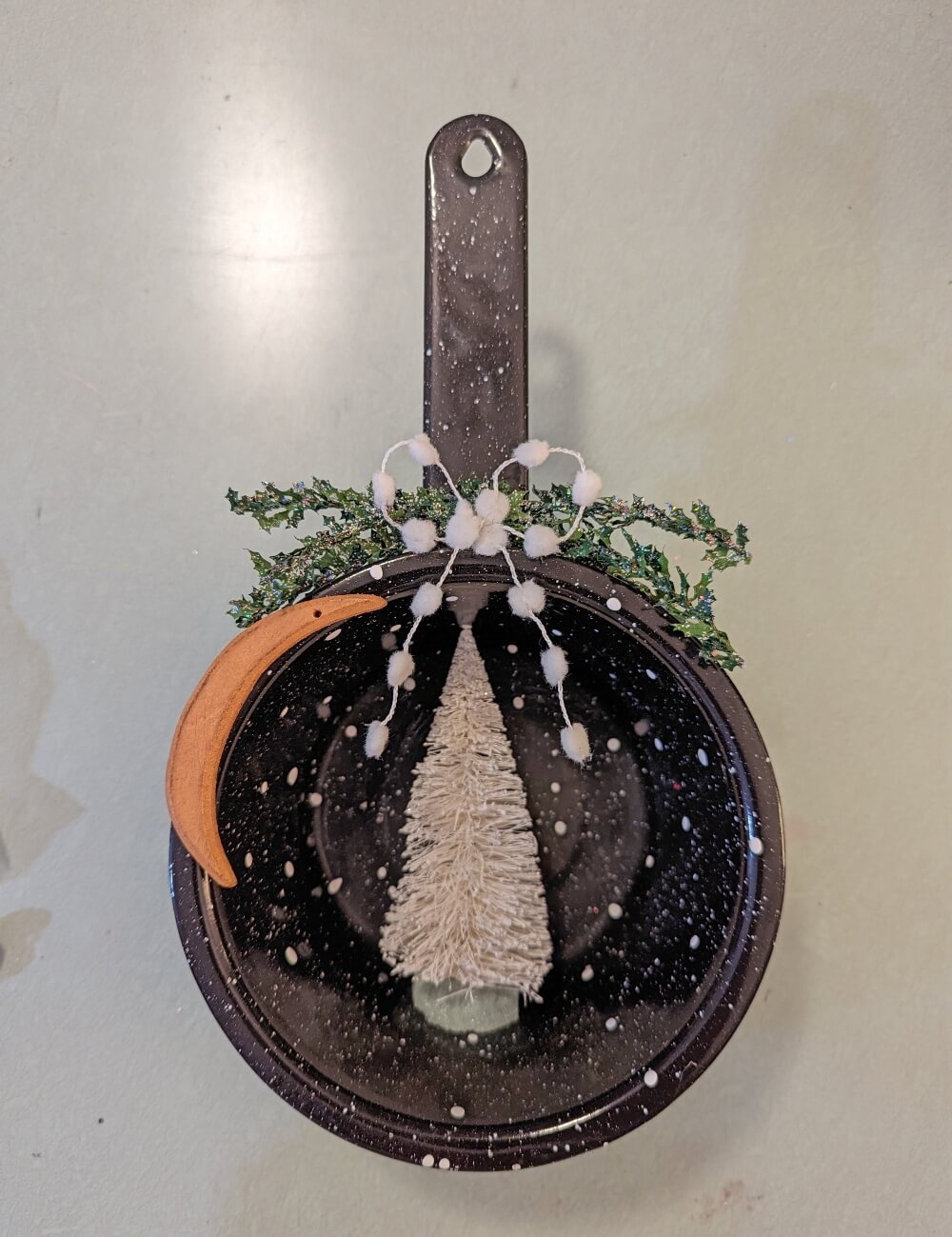 Repurposed Sauce Pan Winter Scene