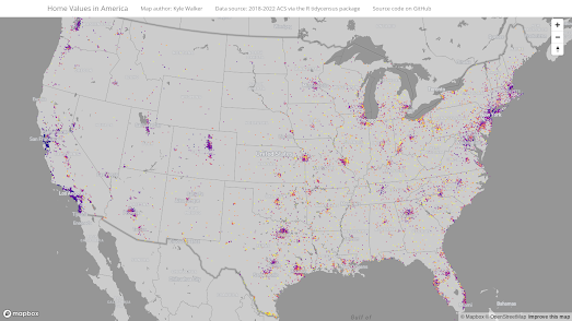 a dot density mao of the USA showing home vaues