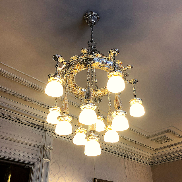 Opulent chandelier at Glensheen