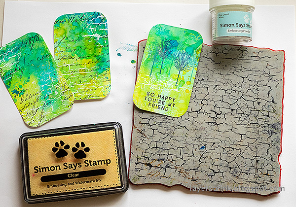 Layers of ink - Bird Tin Tutorial by Anna-Karin Evaldsson. Stamp with Simon Says Stamp Crackle Background.