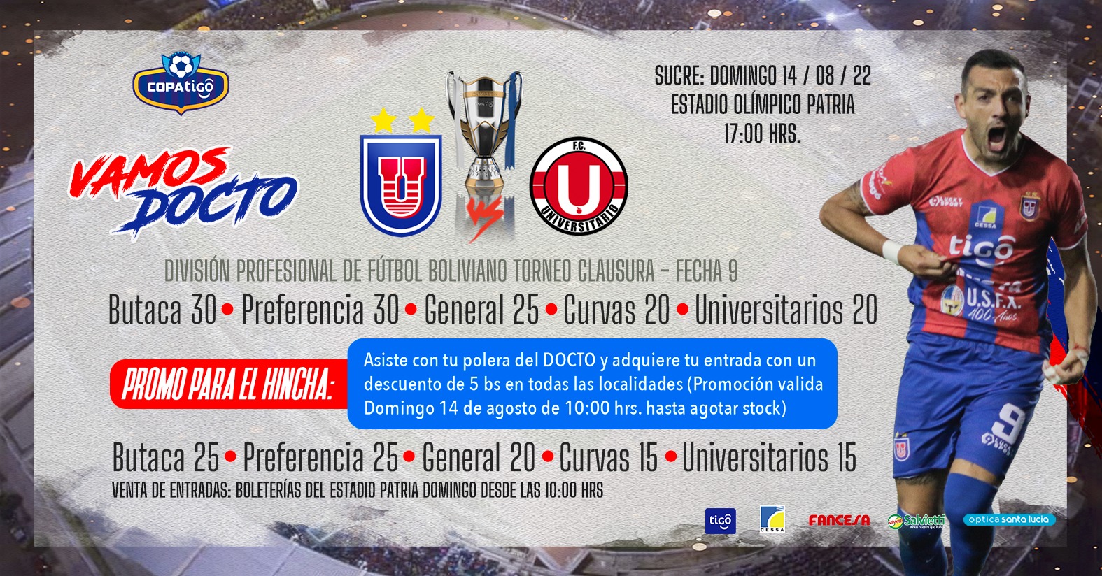 Venta de Entradas Universitario de Sucre vs Universitario de Vinto | Futbol  Boliviano