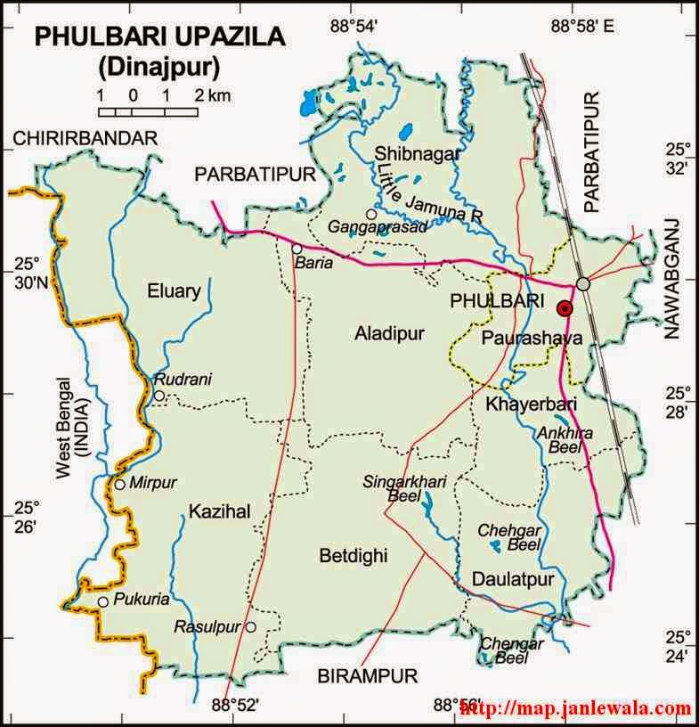 phulbari (dinajpur) upazila map of bangladesh