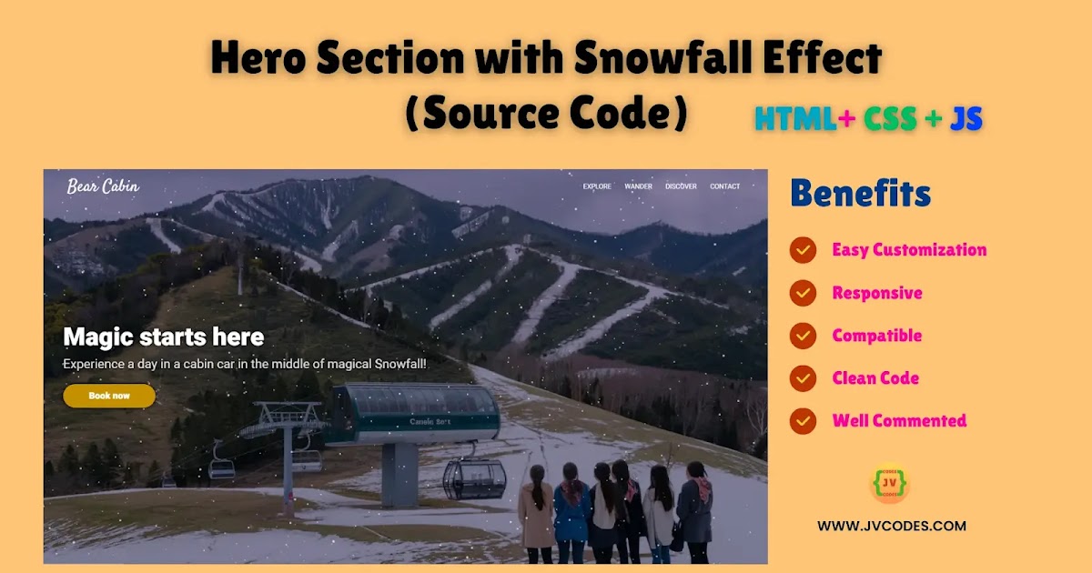 Hero Section with Snowfall Effect Using HTML, CSS, and JavaScript
