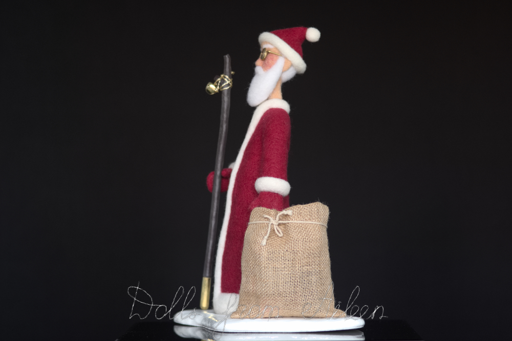 OOAK needle felted Santa Claus doll, side view