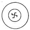 Drawing of a right-facing swastika within two circles. From the Turdas culture in Turdas, Romania.