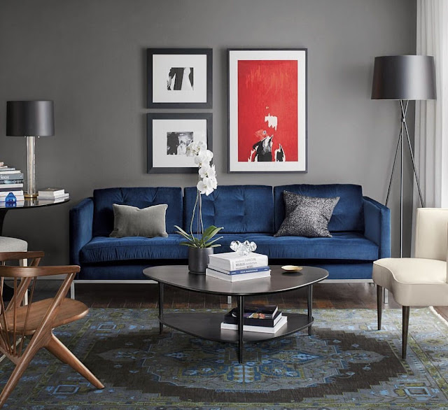 blue and gray living room combination