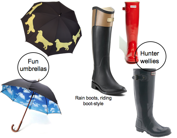 dog umbrella, cloud umbrella, riding boot rain boots, Hunter rain boots, wellies