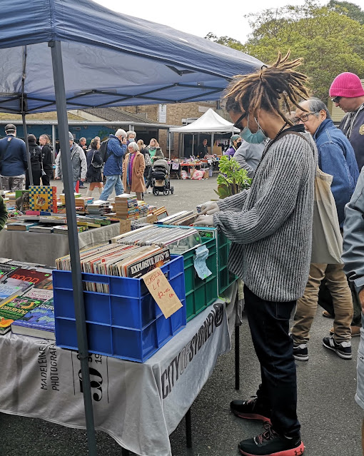 Browsing for records at the Rozelle Collectors Market Vinyl Fair