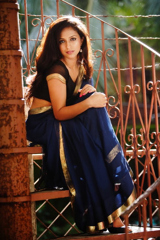 Telugu hot Actress Aasheeka in Transparent Blue Sari