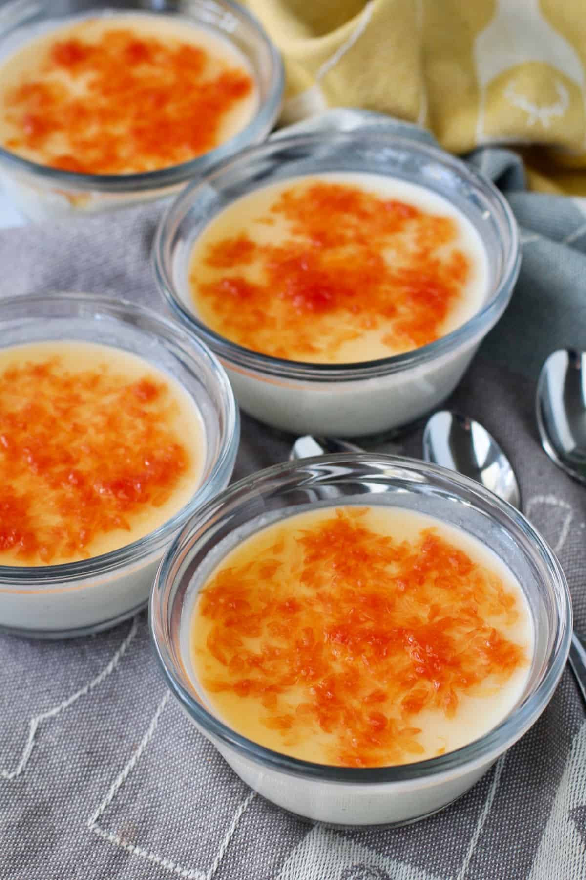 Four servings of Grapefruit Panna Cotta.