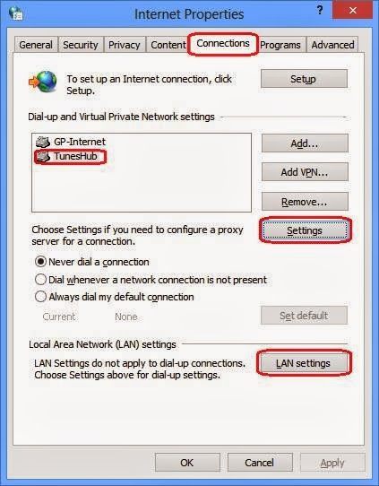 Internet Options - Connections Settings For ISPCE