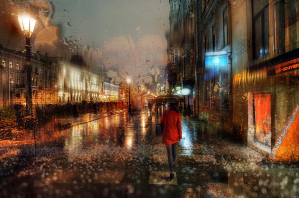 Eduard Ed Gordeev fotografia como pinturas de aquarela impressionista de cidades na chuva melancolia luzes noite