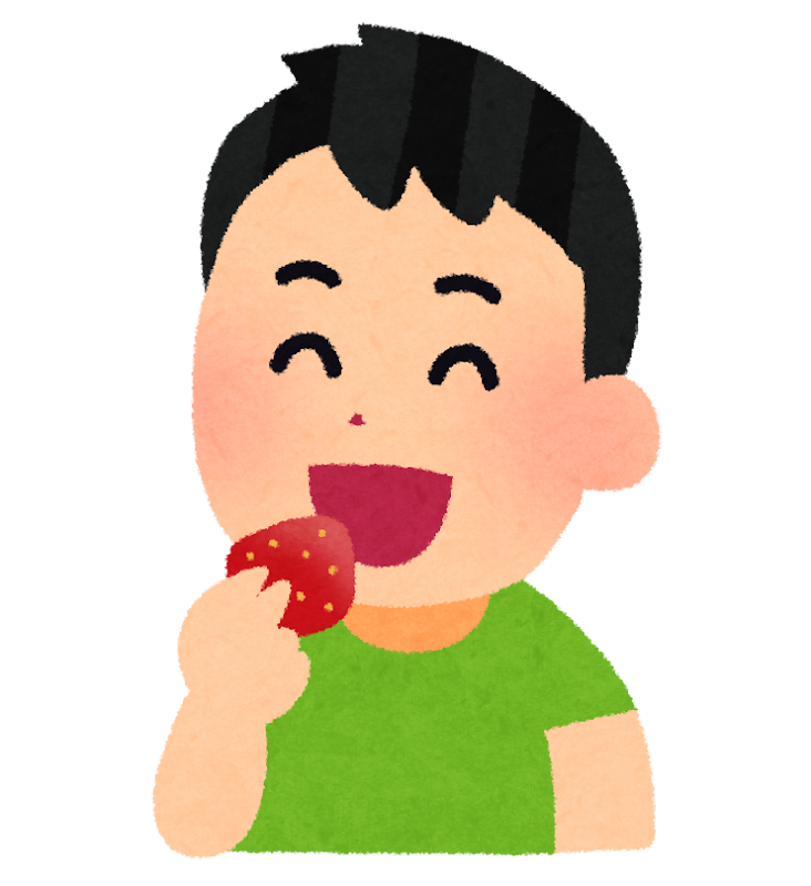 無料イラスト かわいいフリー素材集 イチゴを食べている子供のイラスト