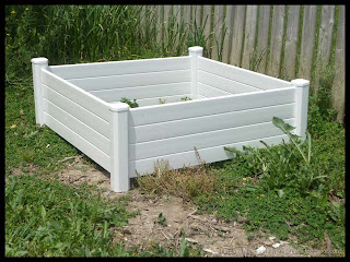 first of two PVC raised garden boxes assembled