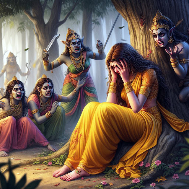 Rakshasis threatening Seetha to kill and eat her
