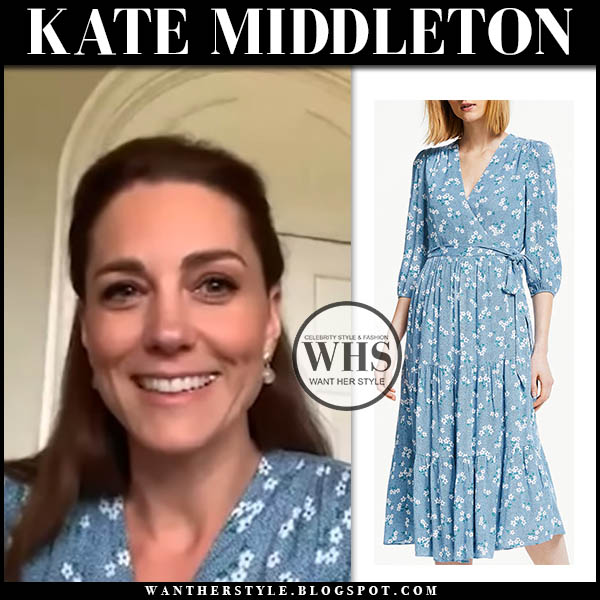 Kate Middleton in blue floral print dress