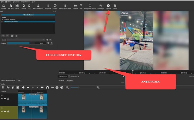 aggiungere il filtro sfocatura a clip con shotcut