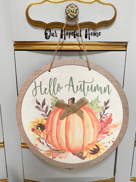 orange pumpkin Hello Autumn round fall wall art