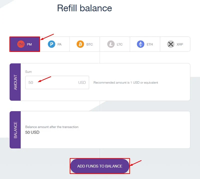 Пополнение баланса в Oldridge Fund 2