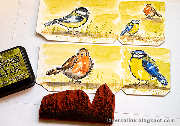 Layers of ink - DIY Watercolor Birds Pen Holder by Anna-Karin Evaldsson. Add grass.