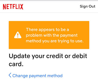 Netflix error saying There appears to be a problem with the payment method you are trying to use. Update your credit or debit card.