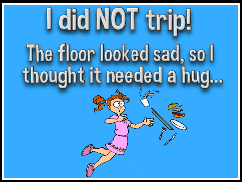 tripping woman says the floor looked sad so I thought it needed a hug