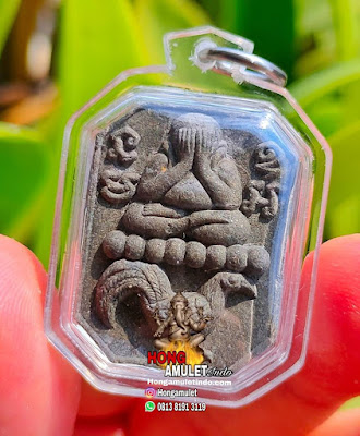 Thai Amulet Pra Pidta Ruay Tan Zai (Instant Wealth) Blessed by LP Sorot Yasotaro With Yant Kropetch and Silver Longya Casing