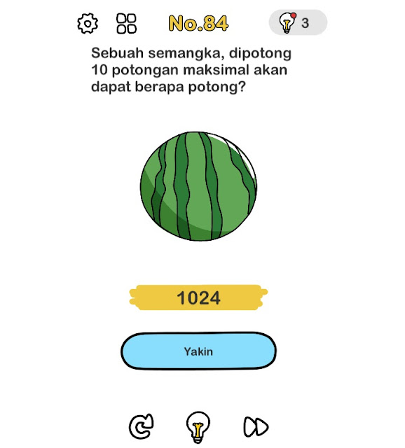 sebuah semangka, dipotong 10 potongan maksimal akan dapat berapa potongan?