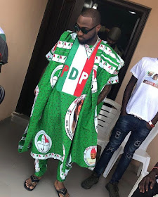 Davido rocks complete PDP Ankara Agbada for Uncle's Rally