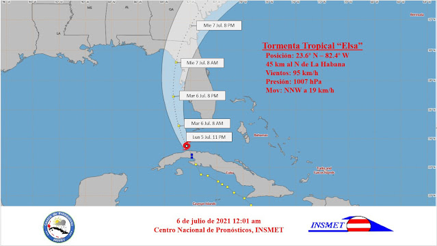 Elsa salió al mar y se localiza al norte de La Habana