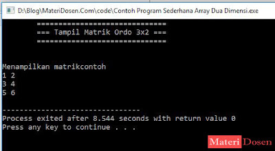 Contoh Program Sederhana Array Dua Dimensi - menampilkan matrik ordo 3x2