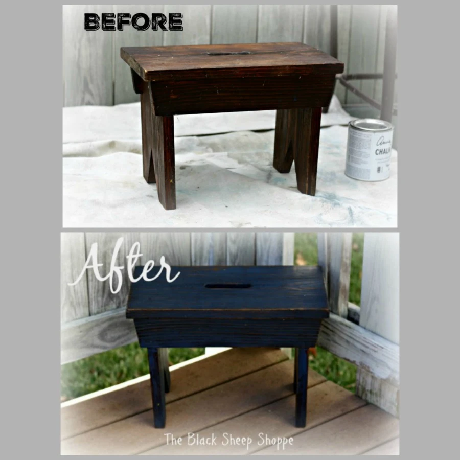 Rustic footstool before and after