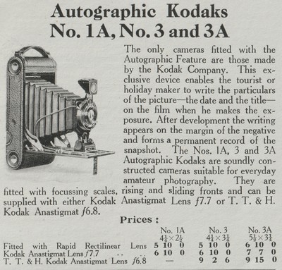 Autographic Kodak No. 1A, No 3 and 3A