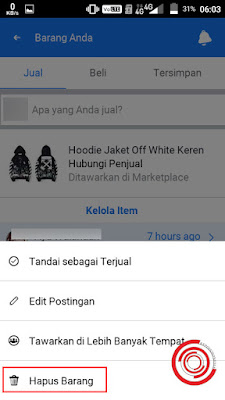 5. Untuk menghapus barang di Marketplace Facebook, silakan pilih Hapus Barang