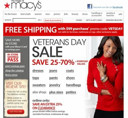 Macy's Veterans Day sale 2013