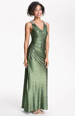 Long Metallic Jersey Racerback Gown