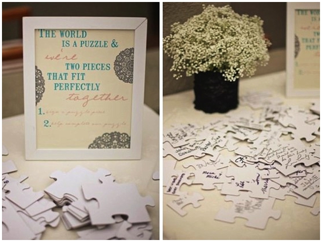 Photo Credit A wedding guest book jigsaw via One Wed via Every Last Detail