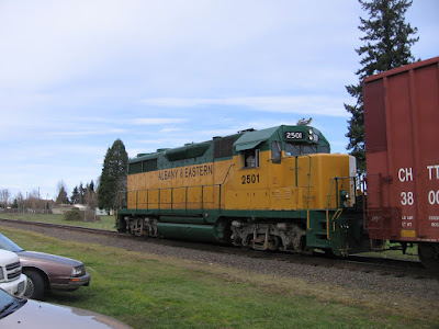 Albany & Eastern GP35R #2501 in Lebanon, Oregon, on March 13, 2006