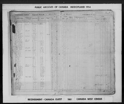 Census of 1861, Canada West, Brant County, Burford Township, Enumeration District 1, p 1; RG 31; digital images, Library and Archives Canada, Library and Archives Canada (www.bac-lac.gc.ca : accessed 6 Apr 2022); citing image ID 4107375_00576.