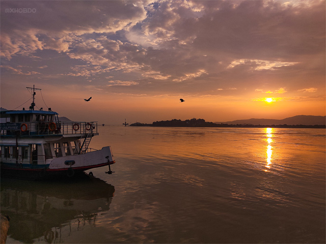 Sunset over mighty river Brahmaputra