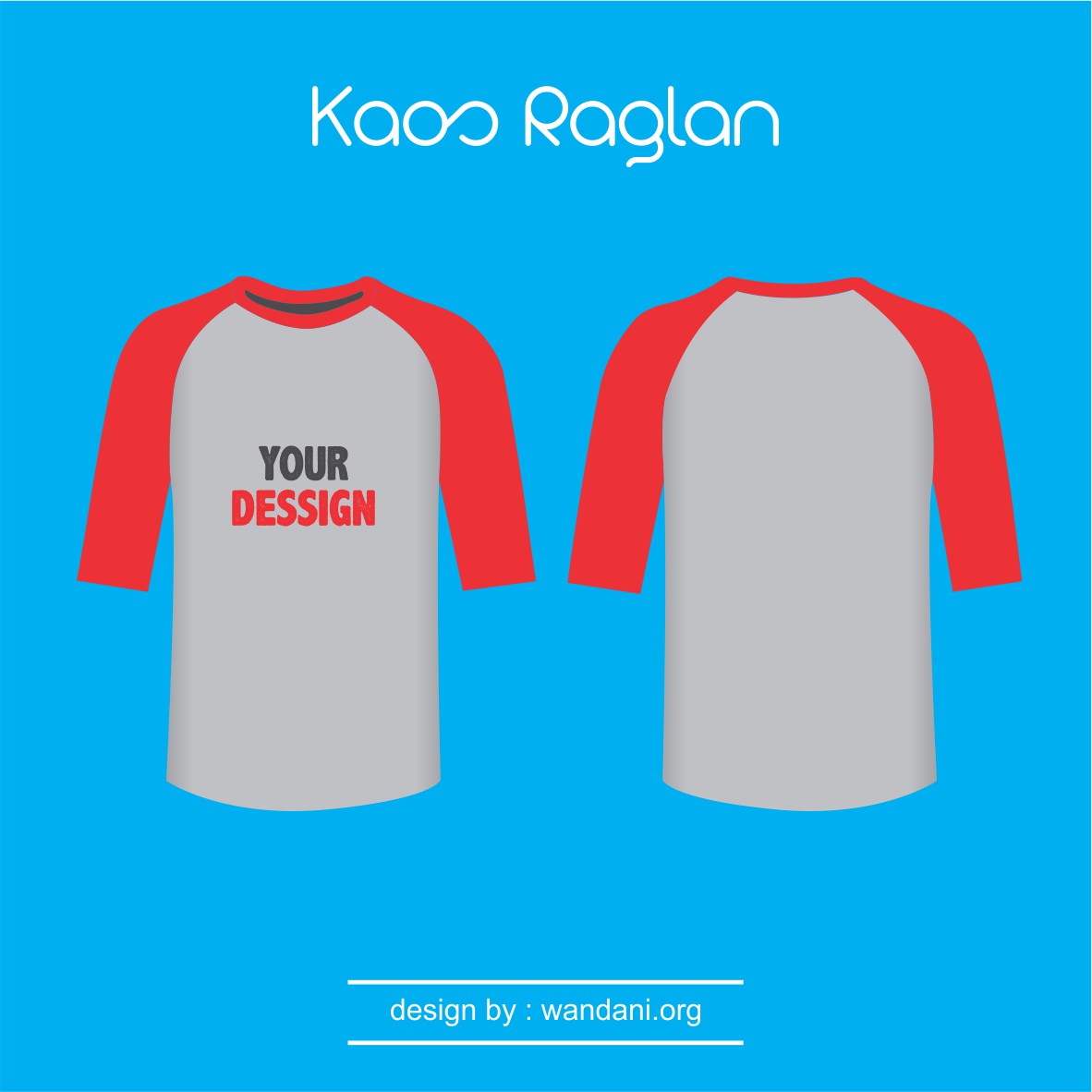 Download Mock-Up Kaos Raglan Misty lengan Merah - WD Vector