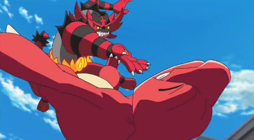 Pokémon the Movie I Choose You Incinearoar Throat Chop Charmeleon mid-air