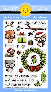 Sunny Studio Stamps: Happy Owlidays Owl Christmas Themed 4x6 Clear Photopolymer Stamp Set