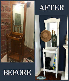 Before and After Vintage hall tree umbrella tree holder stand antique white general finishes painted makeover