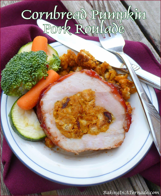 Cornbread Pumpkin Pork Roulade, all the flavors of Thanksgiving, rolled into a pork tenderloin | recipe developed by www.BakingInATornado.com | #recipe #dinner