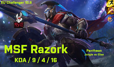 MSF Razork Pantheon JG vs Elise - KR Challenger 10.6